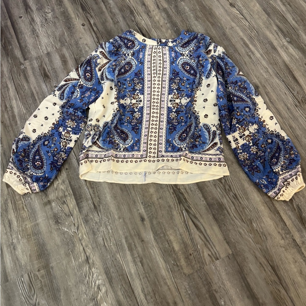 LOFT Blue and Cream Paisley Blouse